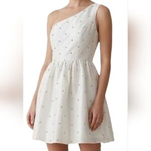 Anthropologie Sachin & Babi Elliana white One-Shoulder Rhinestone Mini dress 8